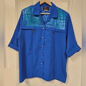 Vintage Mr.max collection Gorgeous blue boxy fit blouse button front size XL